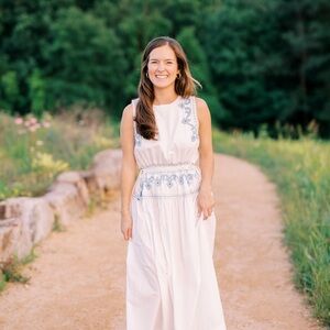 Zara White and Blue Embroidered Dress